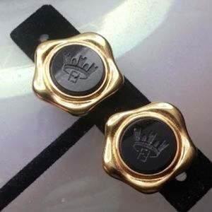 Fendi vintage earrings black crown gold-plated clip-on